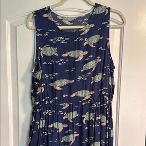 Navy Sleeveless Dress with Turtle Print